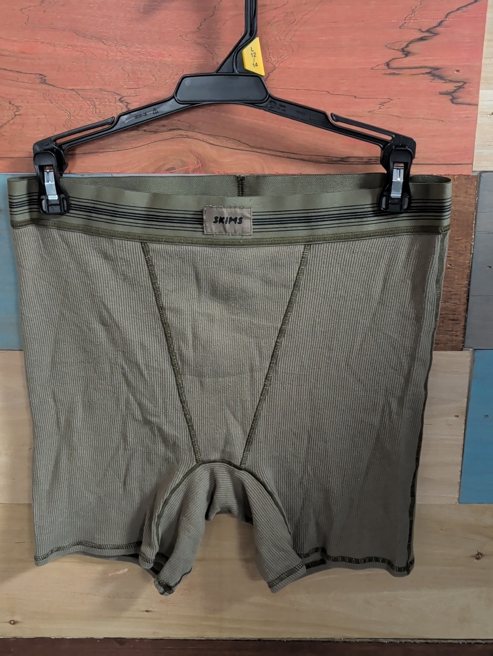 SKIMS Olive Ribbed Boxer Briefs with Contrasting Striped Waistband